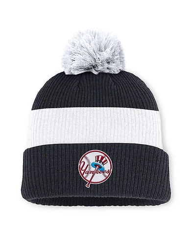 Nike Men's Navy/White New York Yankees Cooperstown Collection Peak Standard Cuffed with Pom Knit Hat