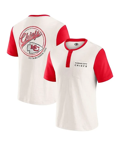 Darius Rucker Collection by Fanatics Men's Cream Kansas City Chiefs Henley Color Block Pocket T-Shirt