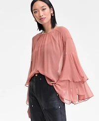 I.n.c. International Concepts Women's Ruffle-Trim Bell-Sleeve Blouse, Macy's Exclusive