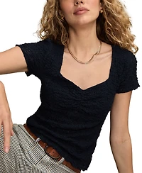 Lucky Brand Women's Textured Sweetheart Neck Babydoll Top