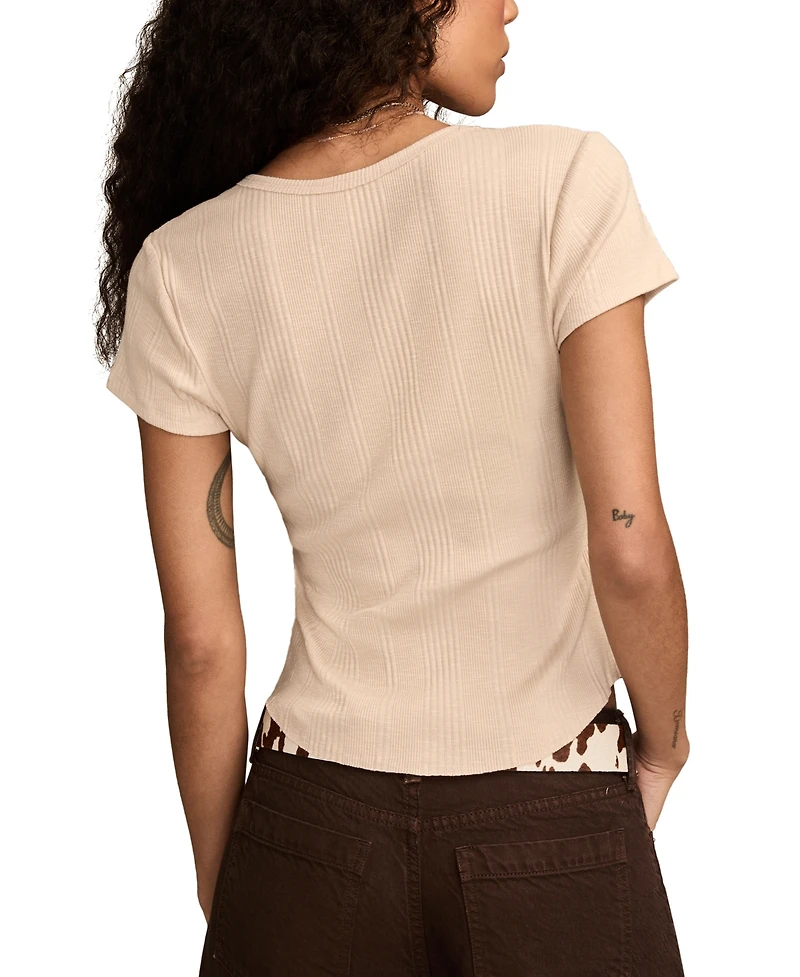 Lucky Brand Women's Short Sleeve Henley Neck Top