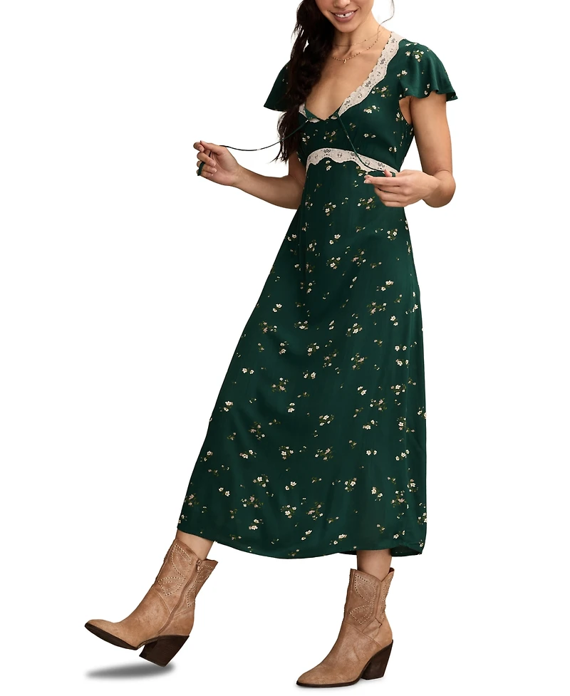 Lucky Brand Women's Floral-Print Lace-Trim Slip Dress