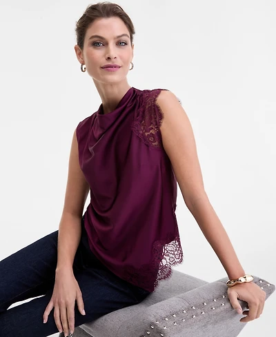I.n.c. International Concepts Women's Lace-Trim Cowl-Neck Sleeveless Top, Macy's Exclusive
