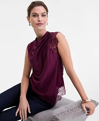 I.n.c. International Concepts Women's Lace-Trim Cowl-Neck Sleeveless Top, Macy's Exclusive