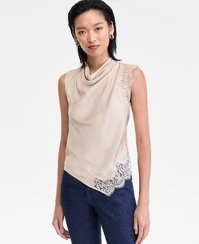 I.n.c. International Concepts Women's Lace-Trim Cowl-Neck Sleeveless Top, Macy's Exclusive