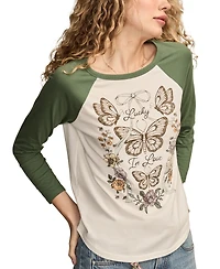 Lucky Brand Women's Love Butterfly T-shirt with Raglan Sleeves