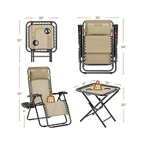 Yaheetech 3pcs 26in Outdoor Zero Gravity Chairs with Table, Patio Lounge Camping Chairs & Table Set Beige
