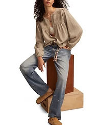 Lucky Brand Women's Peasant Button Down Blouse