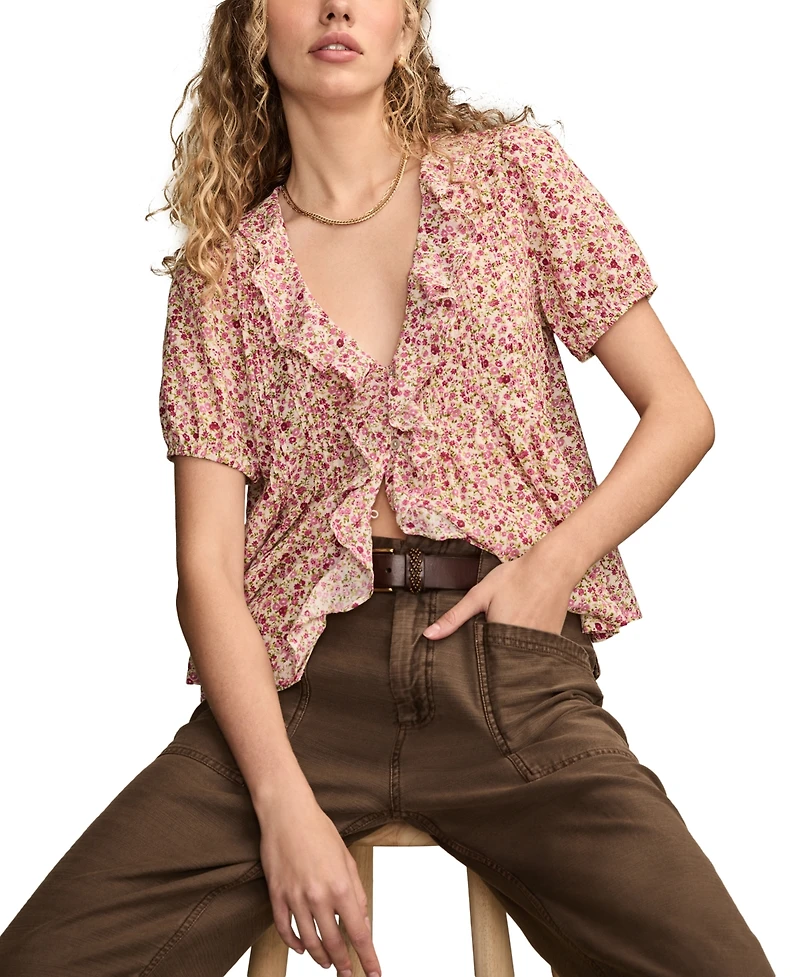 Lucky Brand Women's Printed Pintuck Blouse