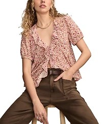 Lucky Brand Women's Printed Pintuck Blouse