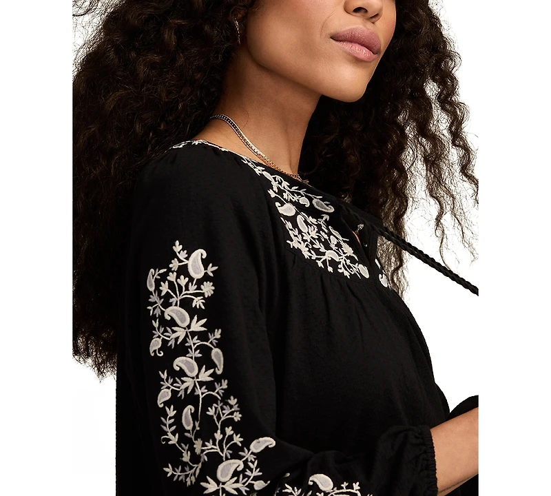 Lucky Brand Women's Embroidered Bubble Peasant Top