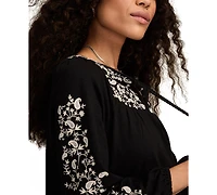 Lucky Brand Women's Embroidered Bubble Peasant Top