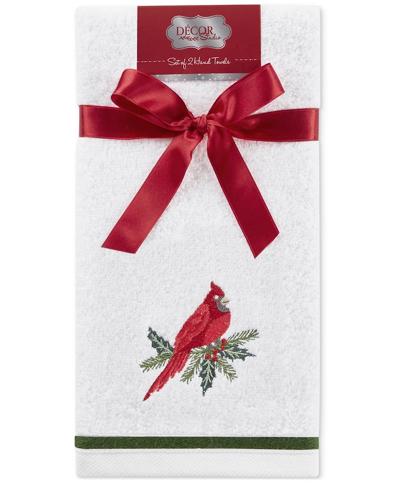 Decor Studio Holiday Cardinal Turkish Cotton 2-Pc. Hand Towel Set, 16" x 28"