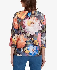 Alfred Dunner Women's Classic Dramatic Floral Lace Neck Top