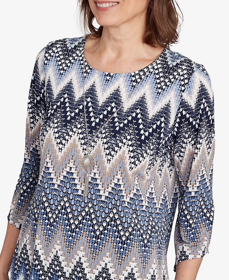 Alfred Dunner Women's Classic Puff Print Textured Chevron Top