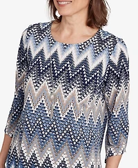 Alfred Dunner Women's Classic Puff Print Textured Chevron Top