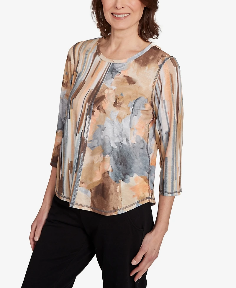 Alfred Dunner Women's Classic Spliced Floral Stripe Top