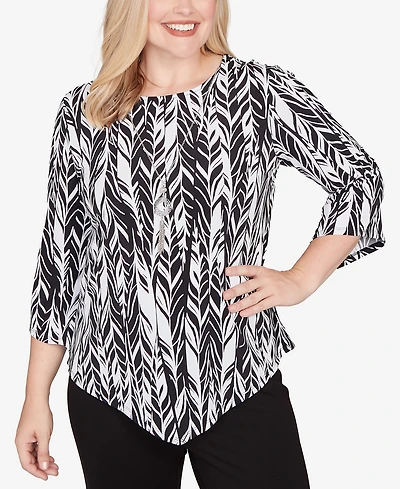 Alfred Dunner Women's Classic Puff Print Abstract Feather Top