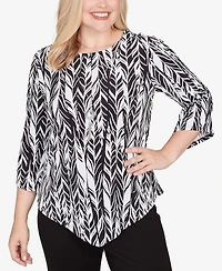 Alfred Dunner Women's Classic Puff Print Abstract Feather Top