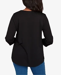 Alfred Dunner Women's Classic Melange Side Button Crew Neck Top with Necklace
