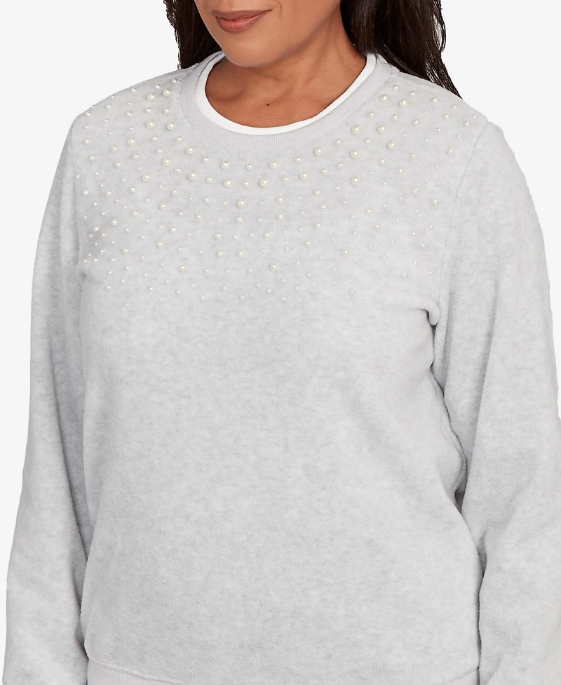 Alfred Dunner Women's Classic Embellished Crew Neck Anti-Pill Top