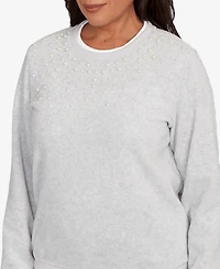Alfred Dunner Women's Classic Embellished Crew Neck Anti-Pill Top