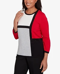 Alfred Dunner Women's Classic Color Block Long Sleeve Sweater