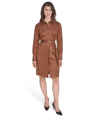Halston Women's Scuba Suede Long Sleeve Dress