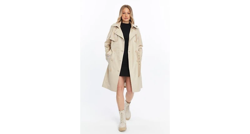 Furniq Uk Women's Genuine Leather Trench Coat, Beige