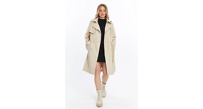 Furniq Uk Women's Genuine Leather Trench Coat, Beige