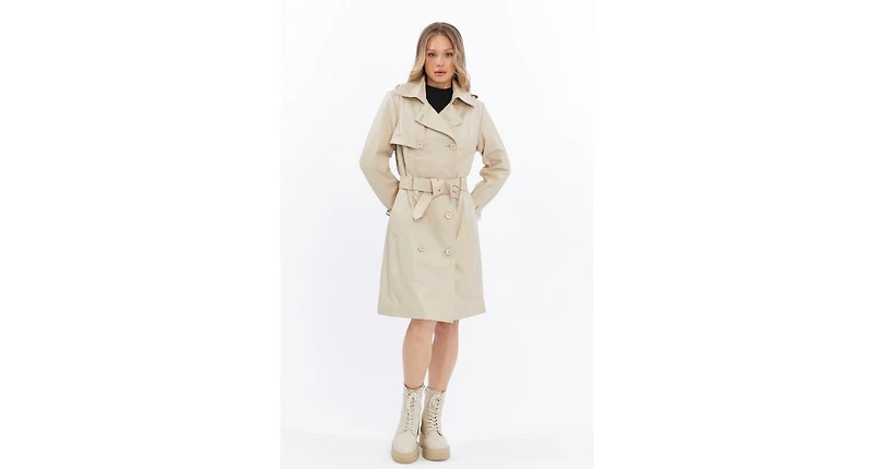 Furniq Uk Women's Genuine Leather Trench Coat, Beige