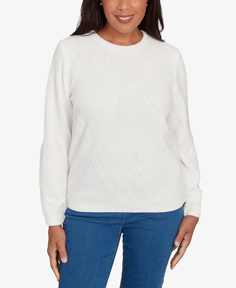 Alfred Dunner Women's Classic Cable Chenille Pullover Sweater