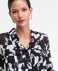 I.n.c. International Concepts Women's Printed Long-Sleeve Blouse, Macy's Exclusive