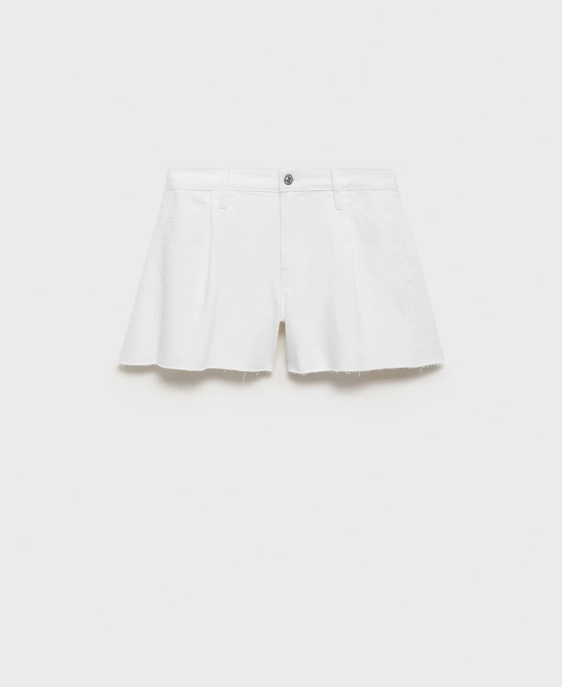 Mango Women's Frayed Hem and Pleats Denim Shorts