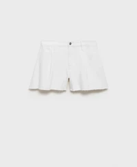 Mango Women's Frayed Hem and Pleats Denim Shorts