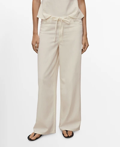 Mango Women's Belted Wide Leg Denim Pants