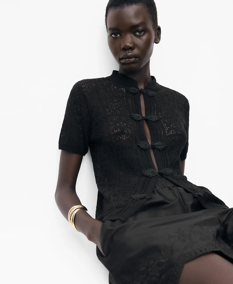 Mango Women's Crochet Toggle Button Cardigan