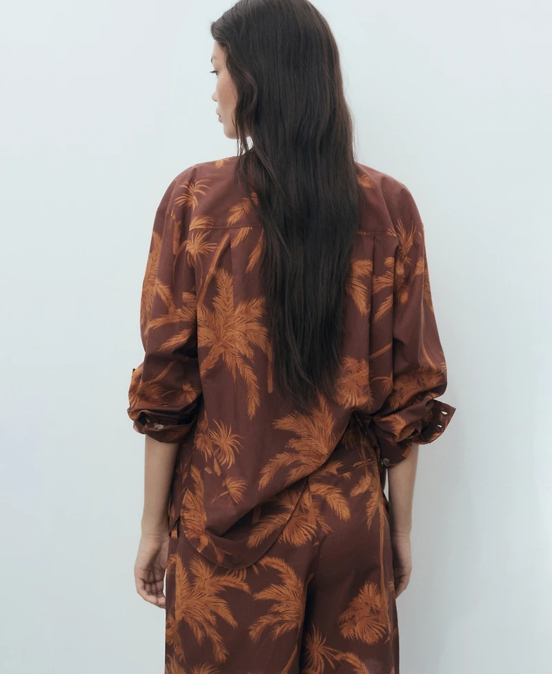 Mango Women's Palm Print Cotton Shirt