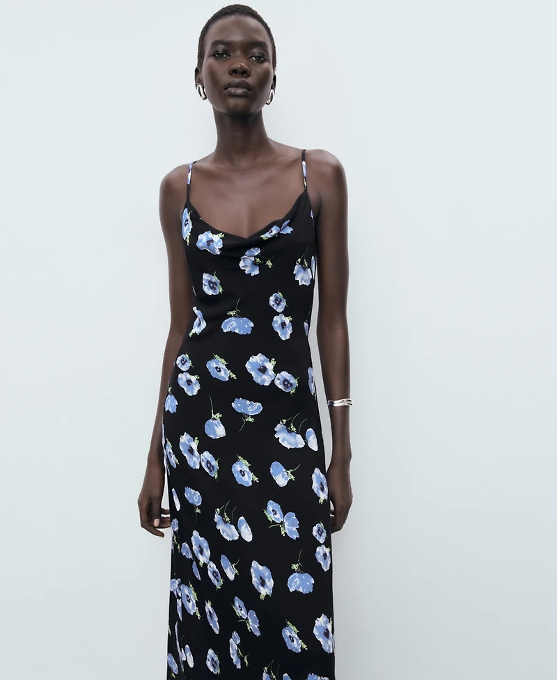 Mango Women's Draped Neckline Long Dress