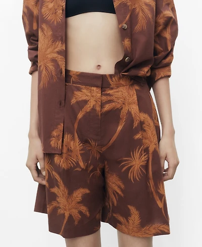 Mango Women's Palm Print Cotton Bermuda Shorts