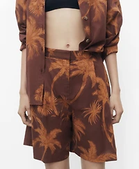 Mango Women's Palm Print Cotton Bermuda Shorts