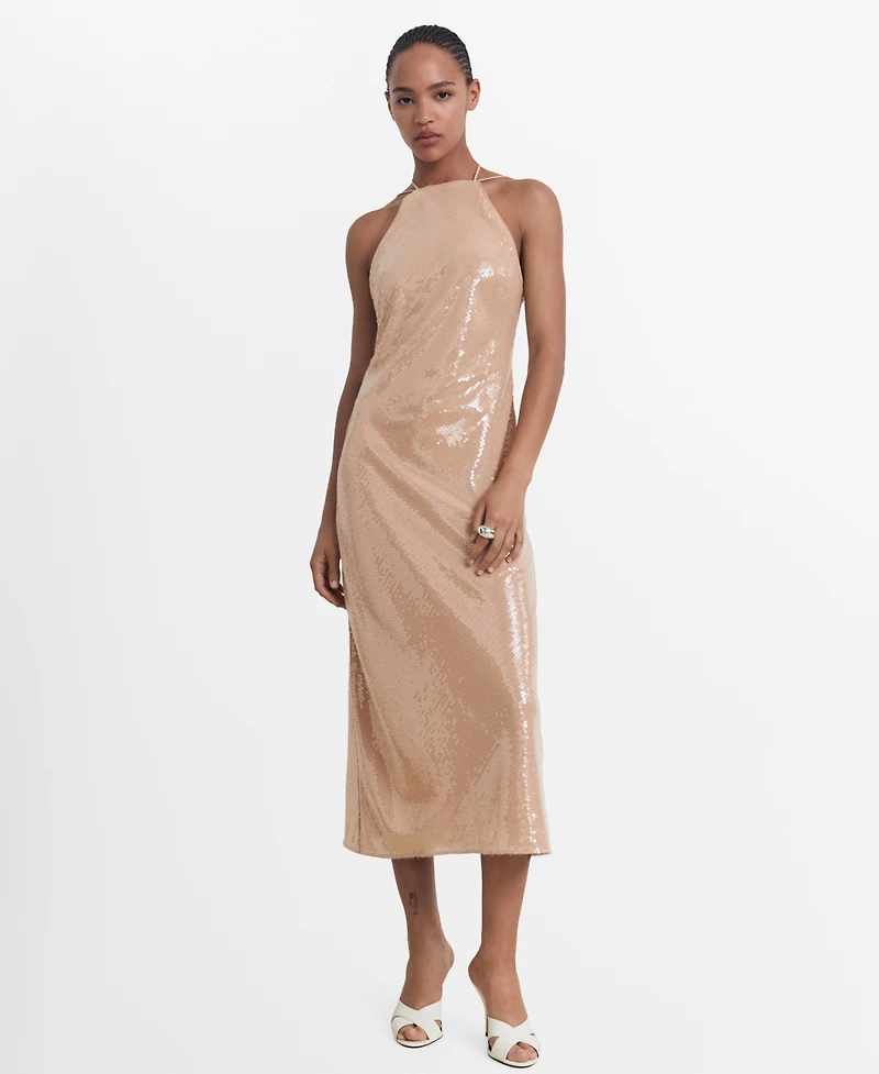 Mango Women's Sequined Halter Neck Dress