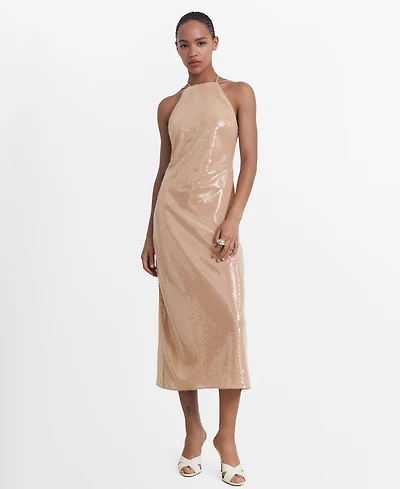 Mango Women's Sequined Halter Neck Dress