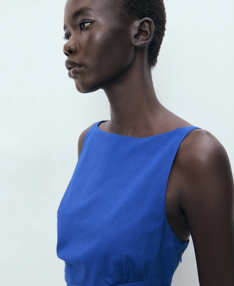 Mango Women's Short Draped Linen Dress