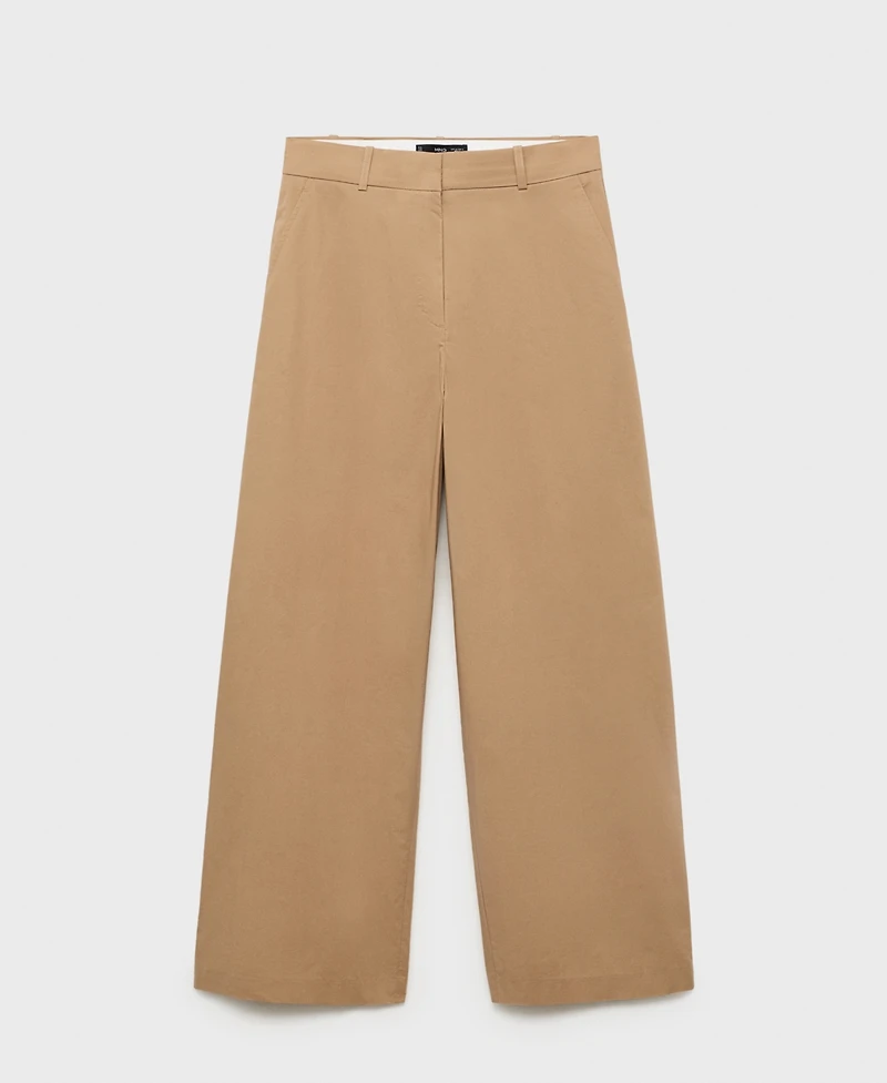 Mango Women's Mid-Rise Wide Leg Cotton Pants