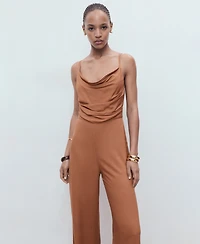 Mango Women's Draped Neckline Long Jumpsuit