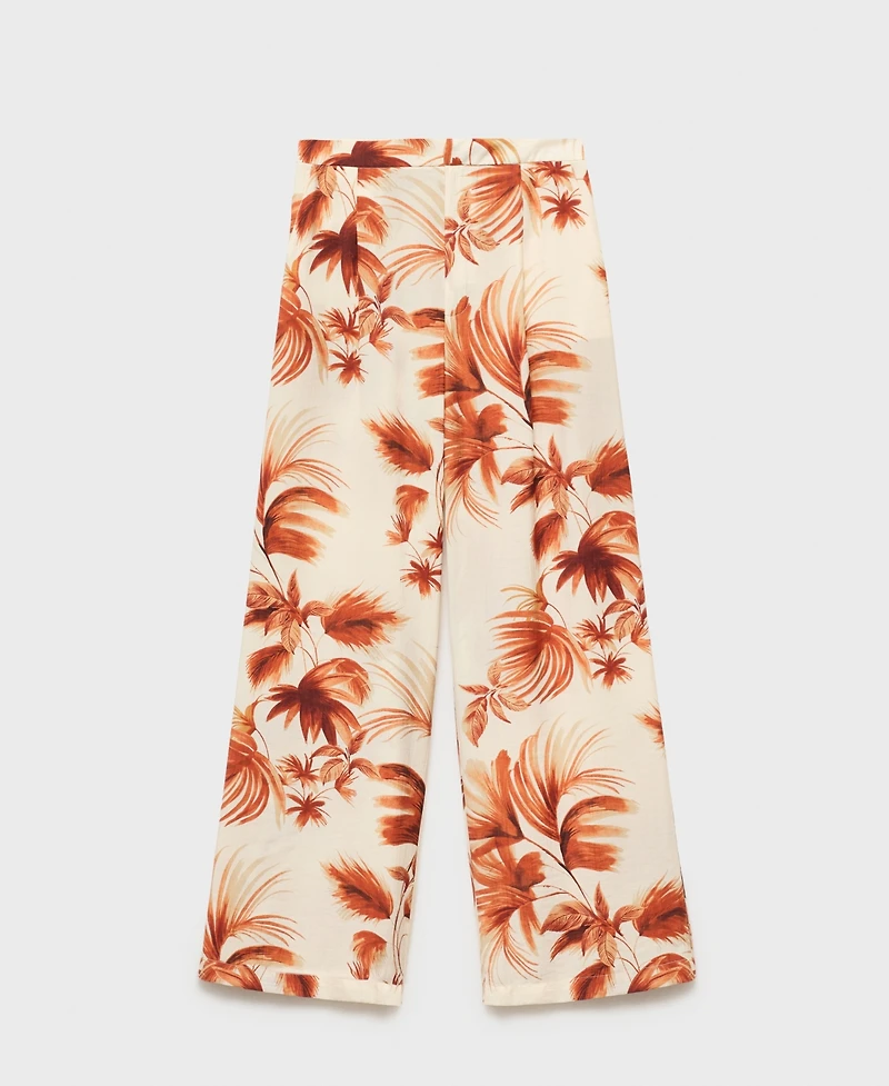 Mango Women's Flowy Palm Print Pants