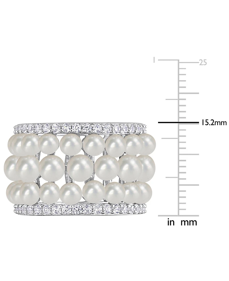 Cultured Freshwater Pearl (3 - 4-1/2mm) & Lab Grown White Sapphire (1-5/8 ct. t.w.) Multirow Ring Sterling Silver