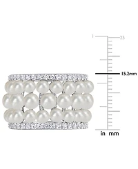Cultured Freshwater Pearl (3 - 4-1/2mm) & Lab Grown White Sapphire (1-5/8 ct. t.w.) Multirow Ring Sterling Silver