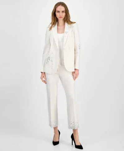 Anne Klein Womens Embellished One Button Jacket Embellished Mid Rise Capri Pants